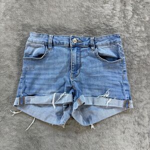 PacSun Super Stretch Shortie Denim Medium Wash Cuffed Frayed Hem